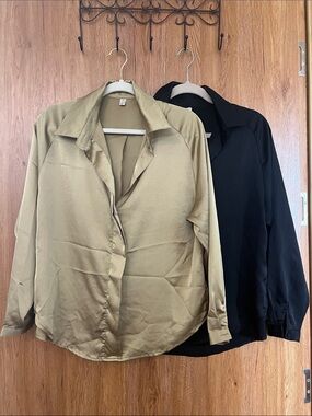 2 for 1! Women’s Satin Blouse - Tan and Black